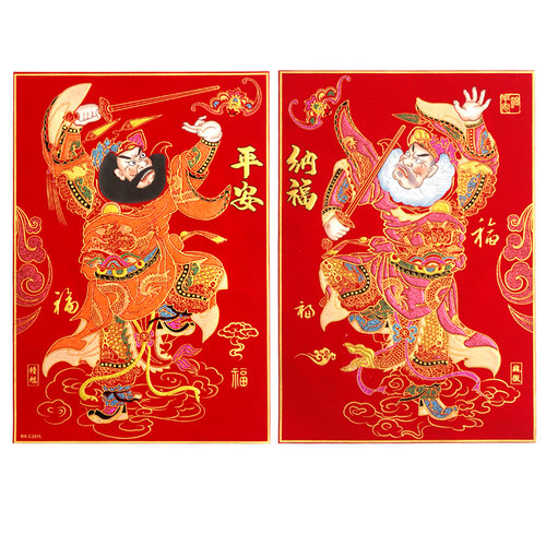 新年门神门贴自粘k绒布门神大号传统贴画2026春节年画过年大门门