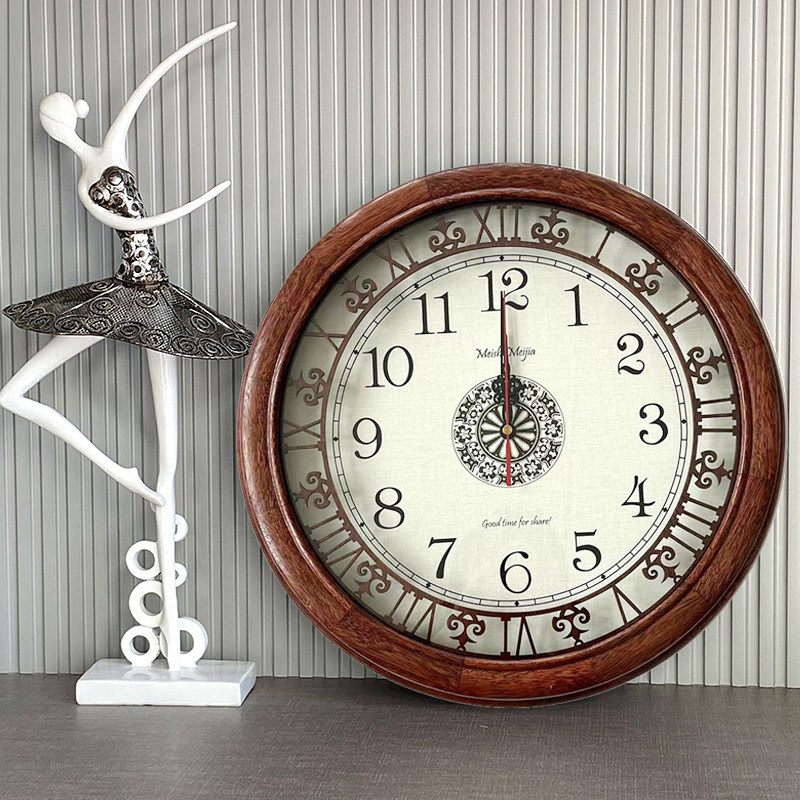 桃木实木挂钟客厅时钟圆s形中式石英钟欧式静音钟表复古美式电波,家居饰品,挂钟,淘宝优惠券,粉丝福利购,淘宝优惠卷