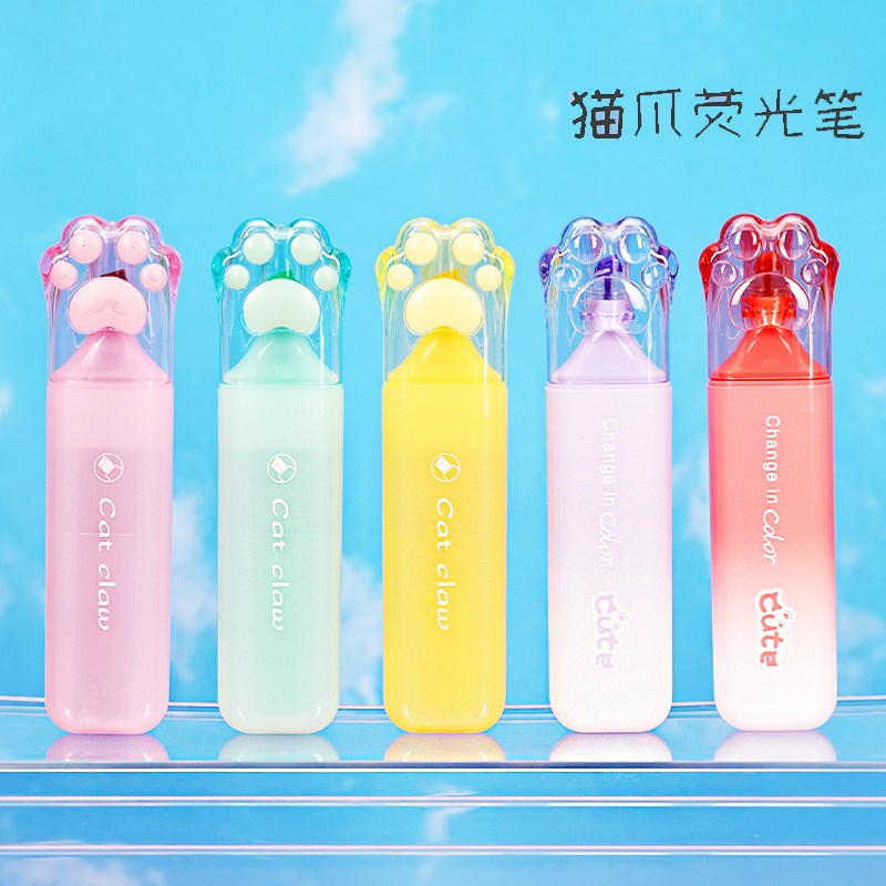 猫爪荧光笔荧光标记笔学生用多色大容量软头儿童高颜值彩色手帐笔