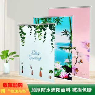 窗帘2024新款 全遮阳简约卷拉试升降房间阳台卫生间山水风景画打孔
