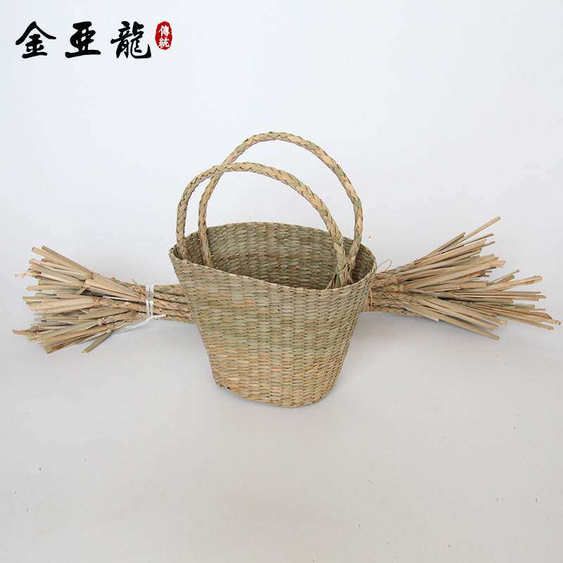 厂家 山东博兴蒲草草编篮 半品蒲草包 手工编织工艺品玻璃套