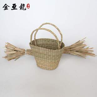 厂家 山东博兴蒲草草编篮 半品蒲草包 手工编织工艺品玻璃套