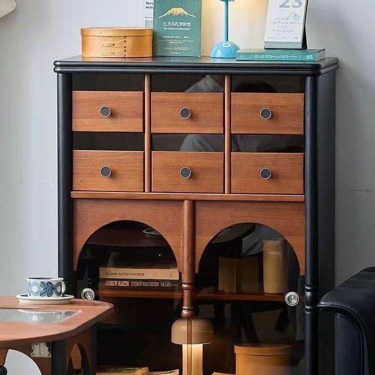 美式复古松木斗柜电视边柜E0级成品喷漆带抽屉餐厅厨房客厅小