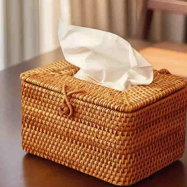 藤编纸巾盒抽纸盒纸巾收纳盒秋藤编织卷纸筒餐纸盒民宿田园风