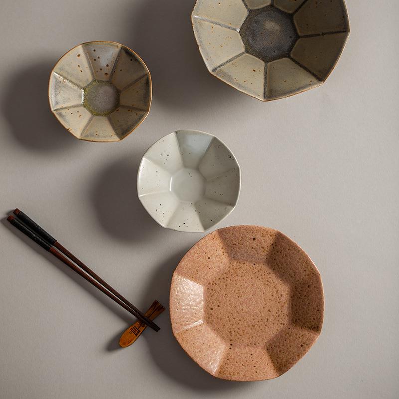 莳绘金缮日家式八角碗碟设计F7699768感小粗陶5寸吃饭碗7寸碗菜众