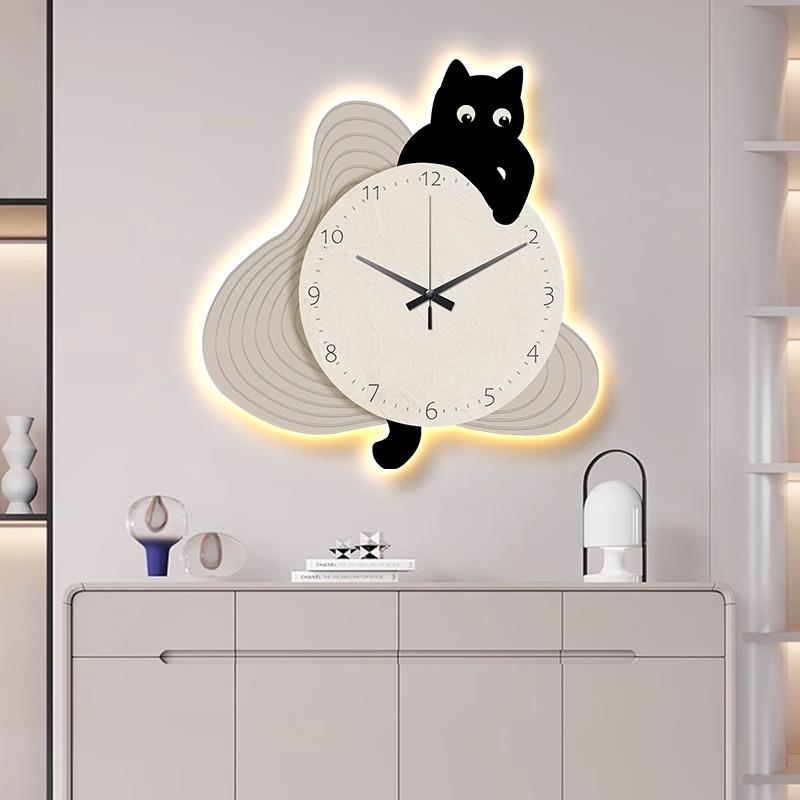 猫咪钟装表挂客厅饰画创意时钟表钟挂墙2024新简约餐厅款挂画RGA
