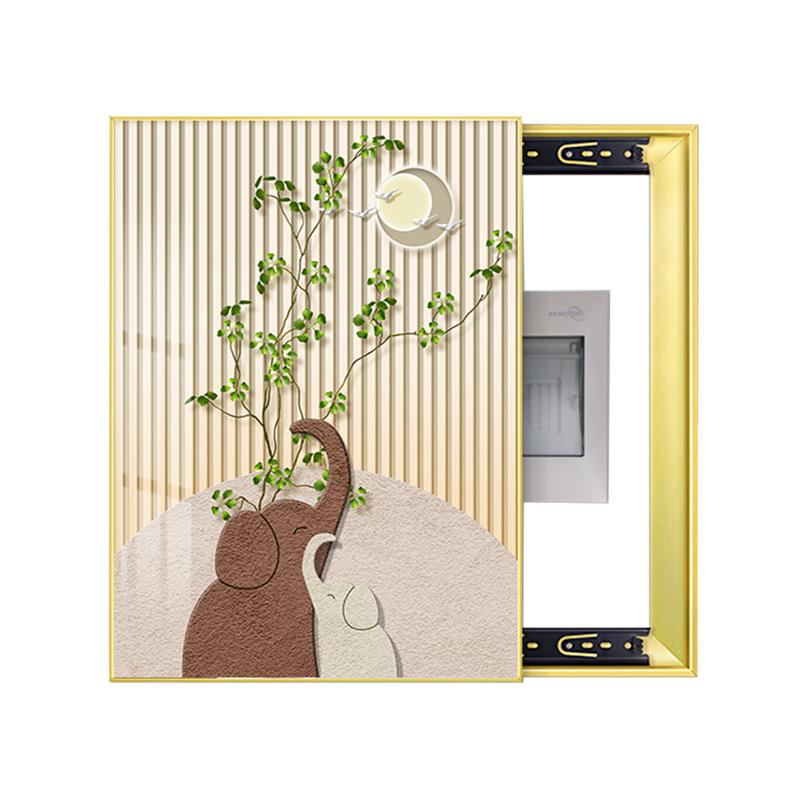 北欧电表箱装饰画客厅绿植竖款挂画现代简约遮挡电表盒可推拉壁画