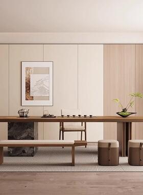 轻奢设家师岩板茶台ZXJ办公桌现代计简约别墅用大户型茶茶桌