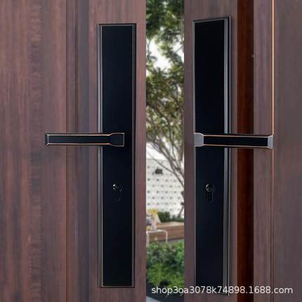大别墅豪华门锁办公室双开门锁实木农村自建AUI房入户子门母门把