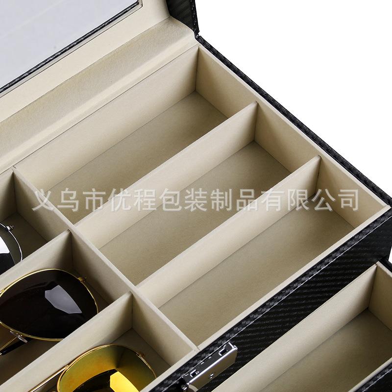 货碳纤维三层1OVS8位眼镜收纳现盒皮18格墨镜太阳镜展革示纳收盒