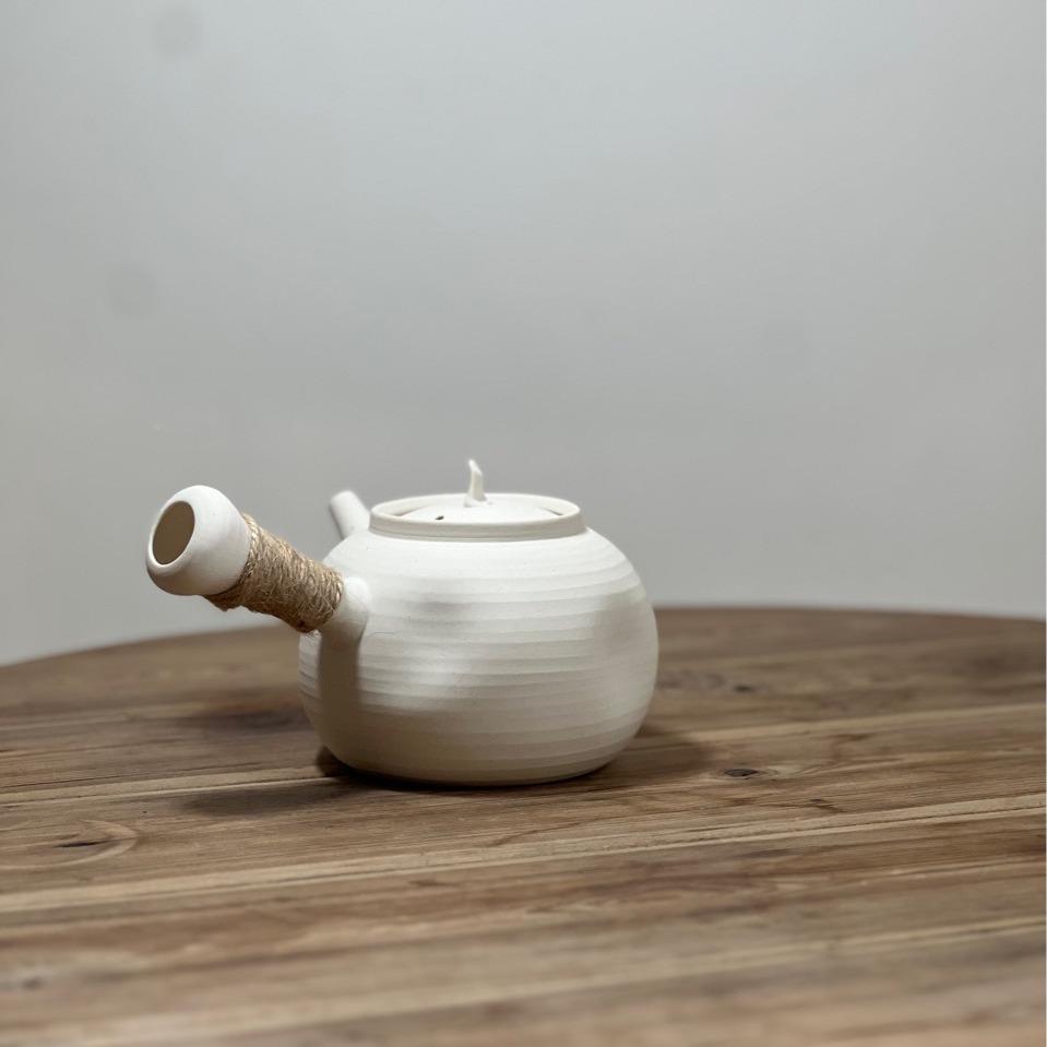 白泥陶瓷壶宫灯侧把壶潮传统手工壶电陶烧无品牌/水壶侧州炉把茶