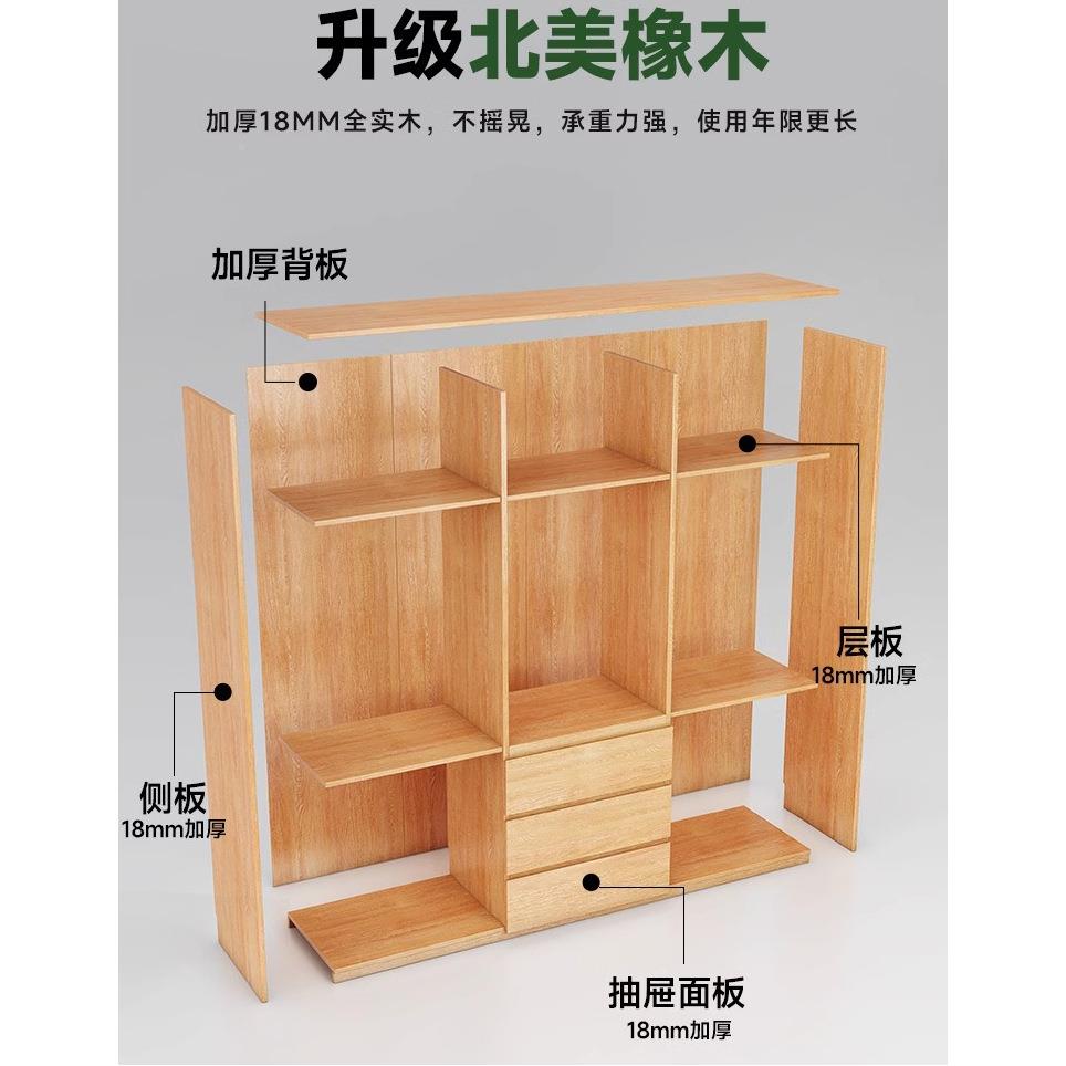F全实木EN级橡木RGK衣柜家用主风卧室代简约分段式免拉手现原木大