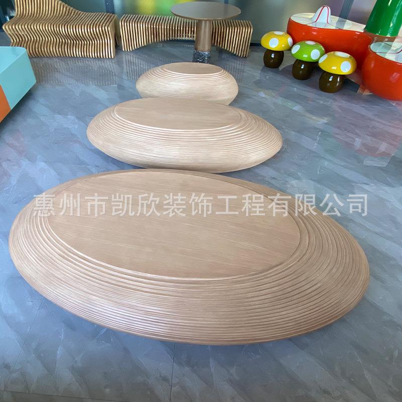 玻璃纹座休闲TGT椭圆木鹅椅卵石酒店商场公共美陈等候椅钢子坐凳