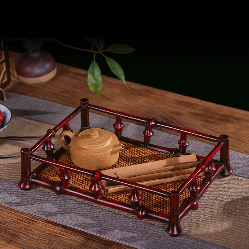 大漆筇竹中式竹编茶盘