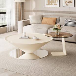 DUF意式极茶简钢化玻璃悬碟茶几客浮厅飞小户型家用圆锥形岩板几