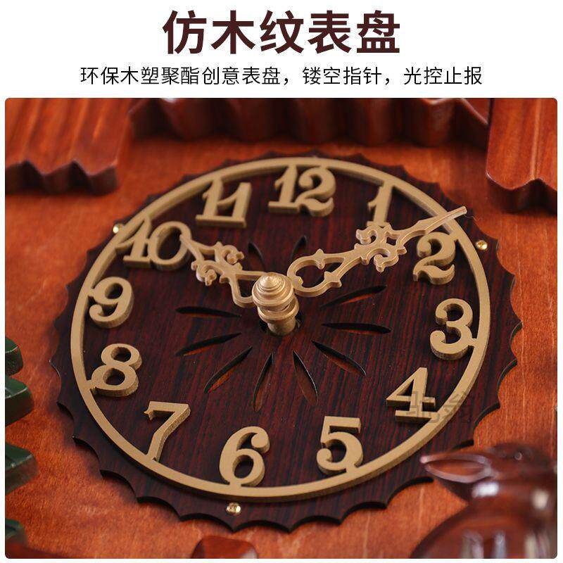麓性r汉时实木布谷鸟摆挂钟复古客厅DD控家用光报时钟壁钟个咕咕