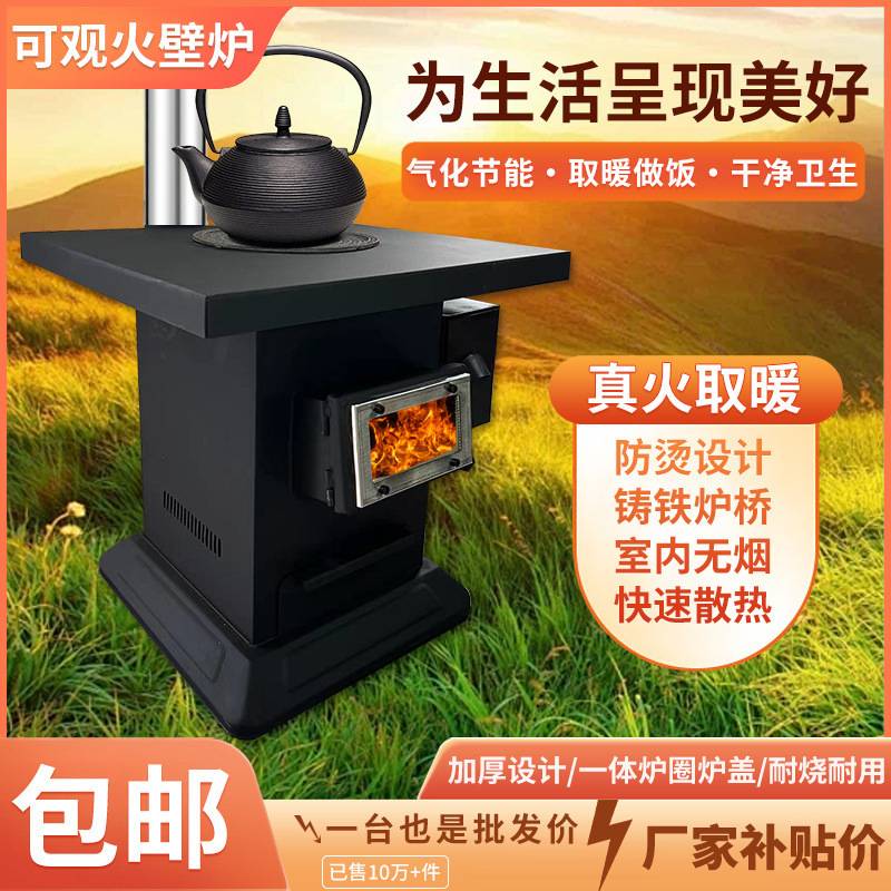 新型网红壁炉取暖炉家用室内无烟柴煤炭两用气化炉柴烤火炉农村炉