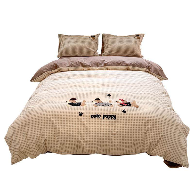 加厚全棉磨被毛床UXQ四件套纯棉套被罩毛巾绣单人笠三件套床单床