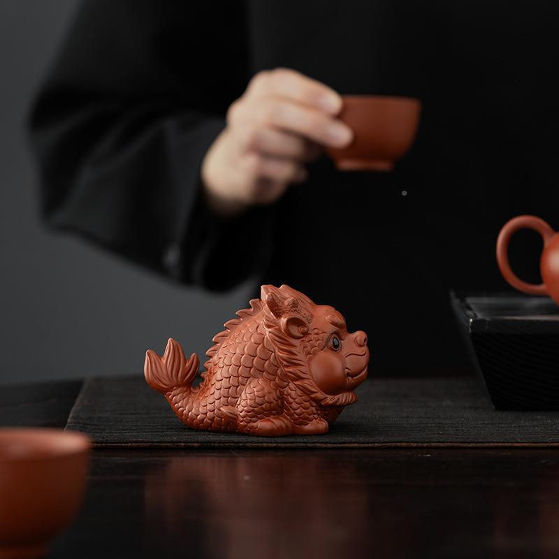 鱼玩化龙摆件精台茶品可养个性茶紫砂茶宠茶桌盖碗茶壶盖子盖置