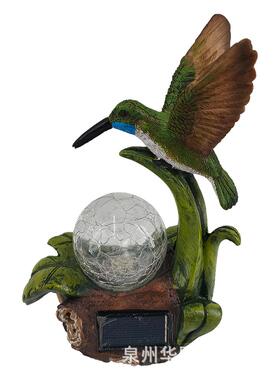 庭院蜂创鸟意摆件树脂裂QY211130艺品太工阳能纹玻璃水晶亮球灯装