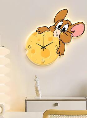 奶油风猫和yn01365老桌意鼠卡通客厅表钟餐挂墙壁灯画静音创免打