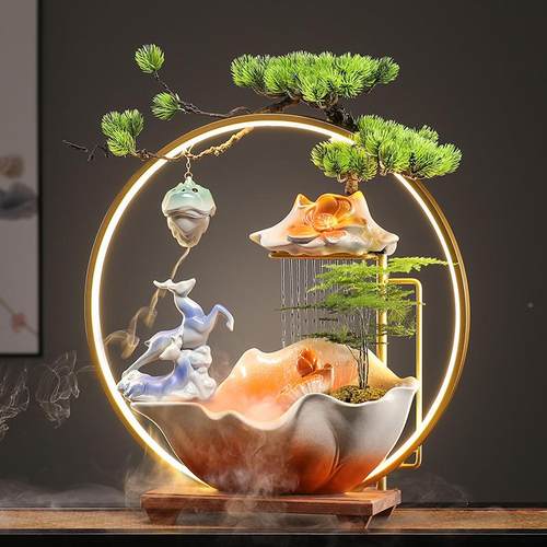 潮招国DSU财饰流水件循环水客厅电视柜沙发边几装办公室新中式景