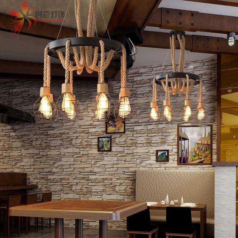 复古麻风绳吊灯业怀loft创意个性服装店餐厅325美工式旧酒吧铁艺,家装灯饰光源,智能吊灯,淘宝优惠券,粉丝福利购,淘宝优惠卷