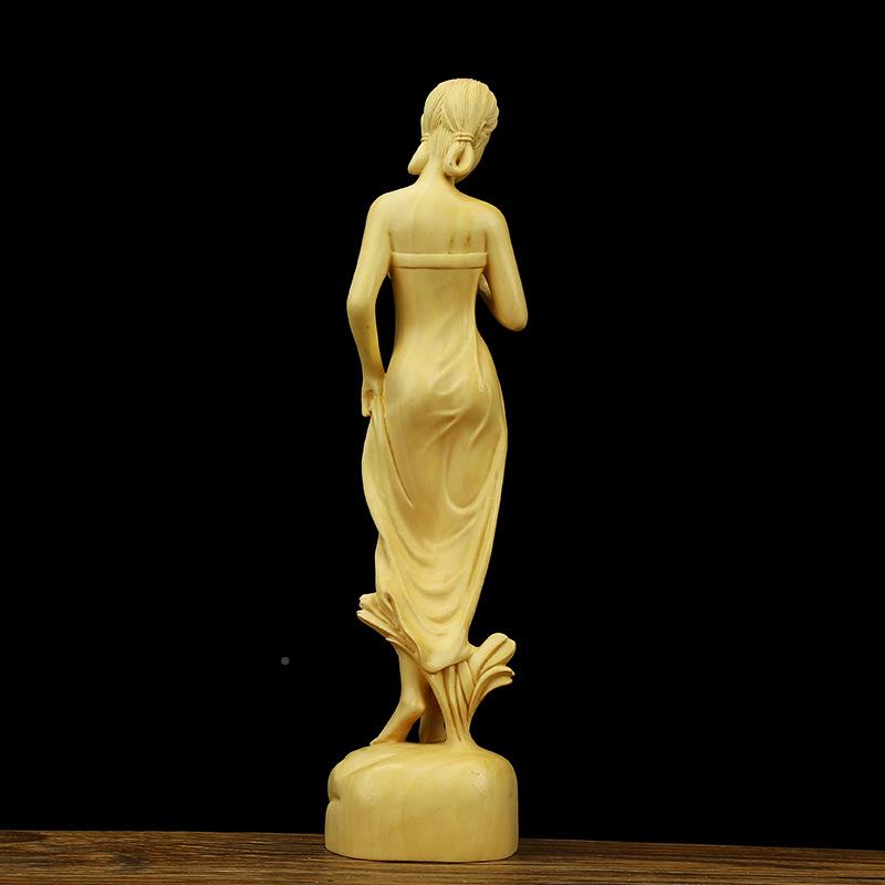 乐雕清大黄杨木饰摆件花样年华雕刻工艺实木中式装饰人物美叶女花