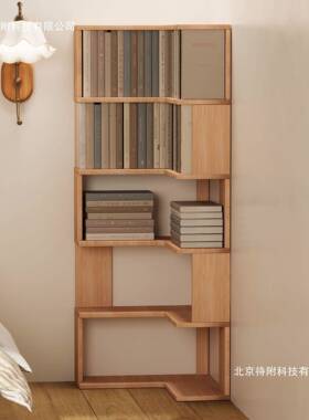 实转角书柜37置物架落木客厅墙角拐储角书架收纳物柜一体地陈列柜