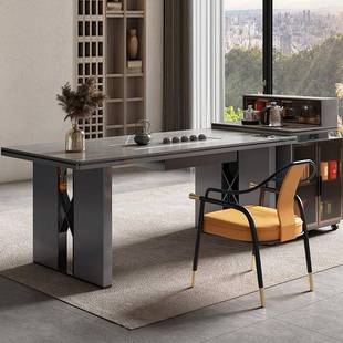 现代岩板茶餐桌一体办公室茶桌SR T865椅台组合多功能2.6m岛大茶