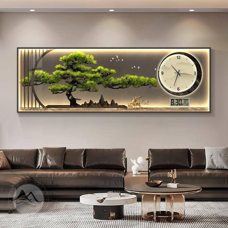 新时中式客厅迎客无品牌/松装饰画沙发2客钟厅挂204新款钟钟表万