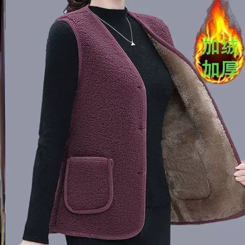 羊羔毛马甲女妈妈秋冬加绒加厚