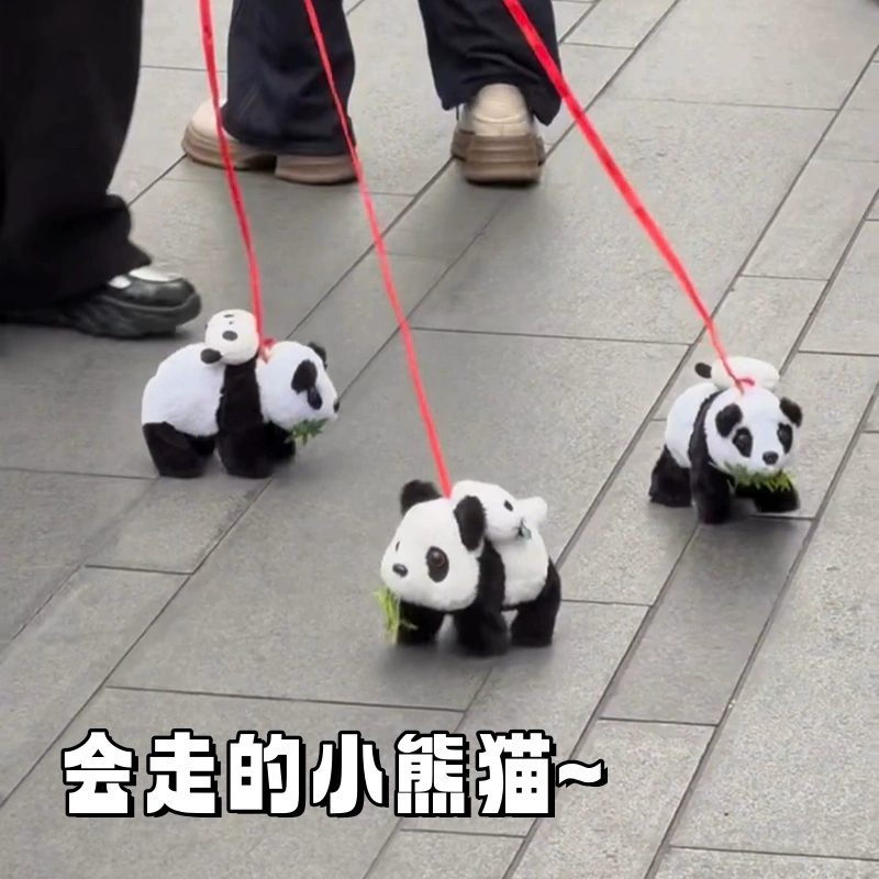仿真熊猫毛绒玩偶走路会叫前进
