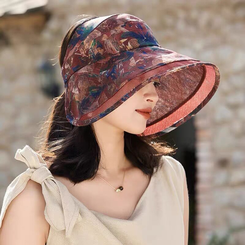 新款女士防晒太阳帽夏季户外大檐空顶帽中老年妈妈防紫外线可折叠
