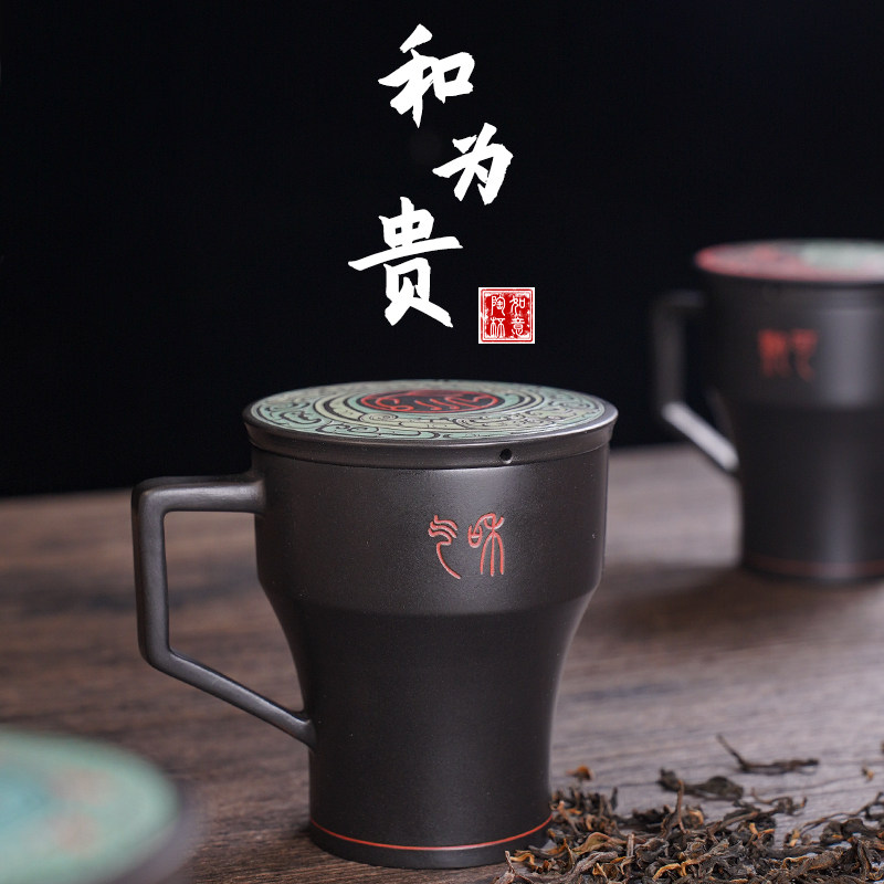 建水紫陶办公杯泡茶喝水杯子全手工非紫砂男女士款大容量中式复古