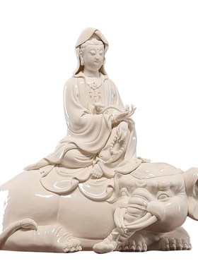 速发德化陶瓷文殊普贤菩萨摆件大号家用客厅供奉佛像装饰工艺品