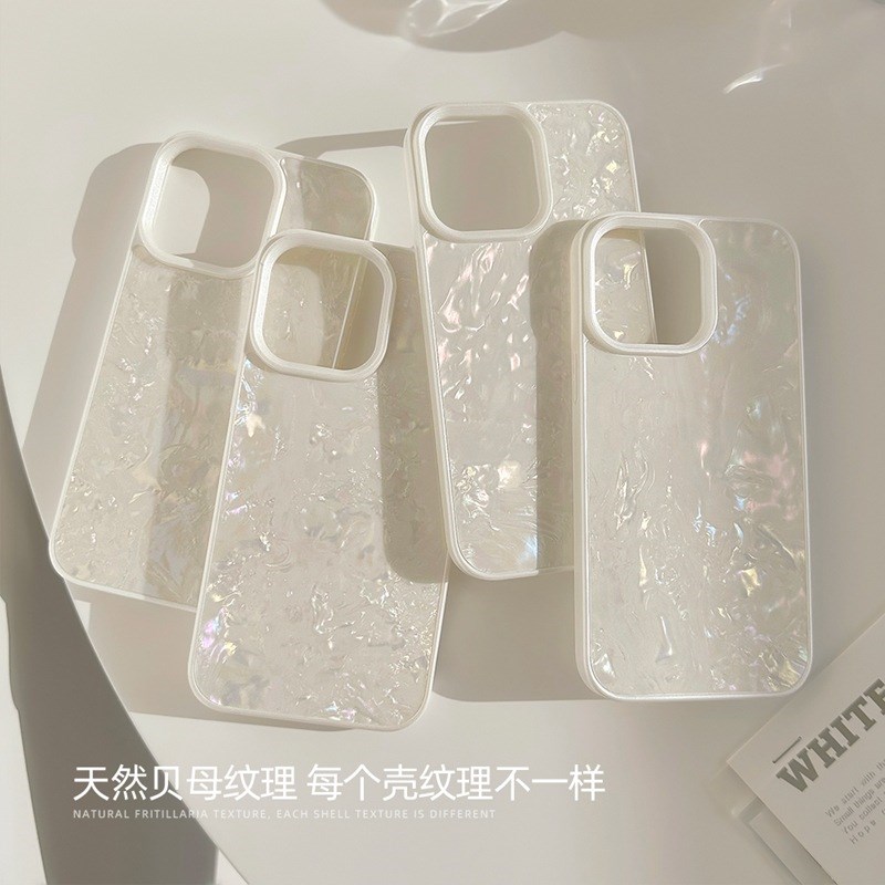 速发白色贝母纹理iPh1 iPh15手机壳11高级感12适用14promax梦幻硬