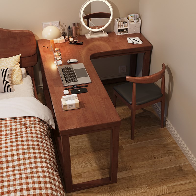 实木转角书桌家用L型拐角电脑桌卧室简约梳妆台7字型大板桌工作台