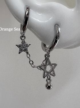 桃思竹星星链条双耳洞耳