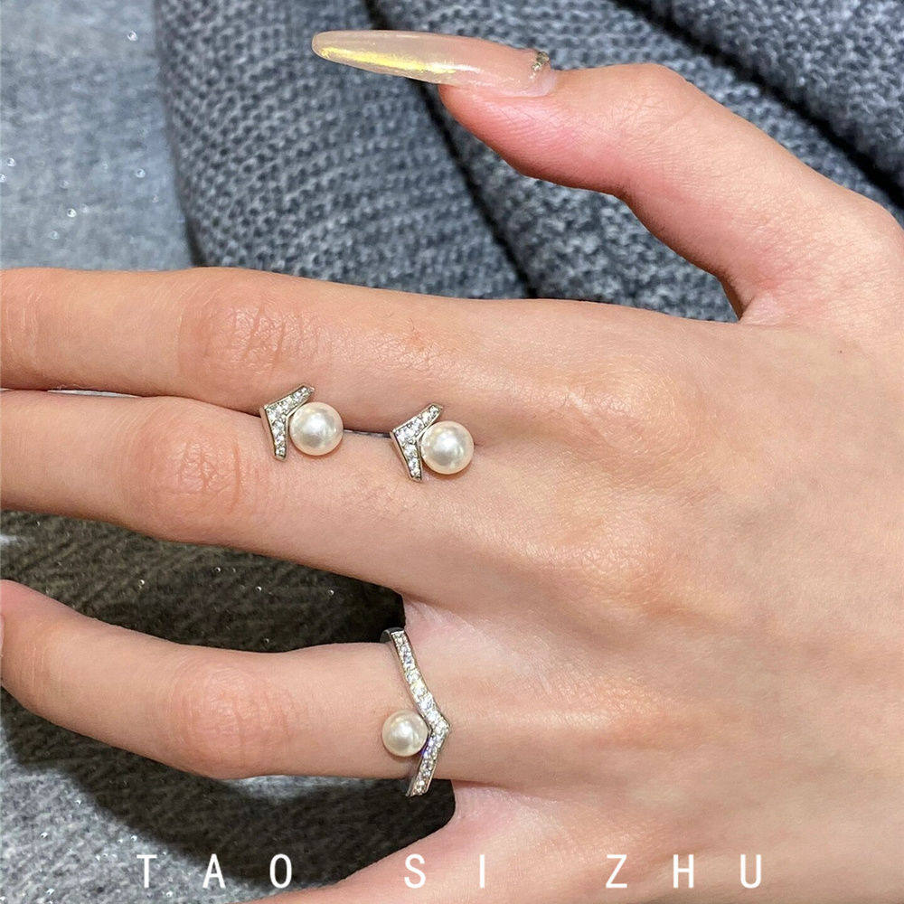 桃思竹 V钻珍珠戒指女轻奢小众高级感精致百搭开口可调节戒指,饰品/流行首饰/时尚饰品新,戒指/指环,淘宝优惠券,粉丝福利购,淘宝优惠卷