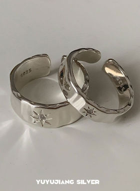 925镀银情侣对戒星芒锆石