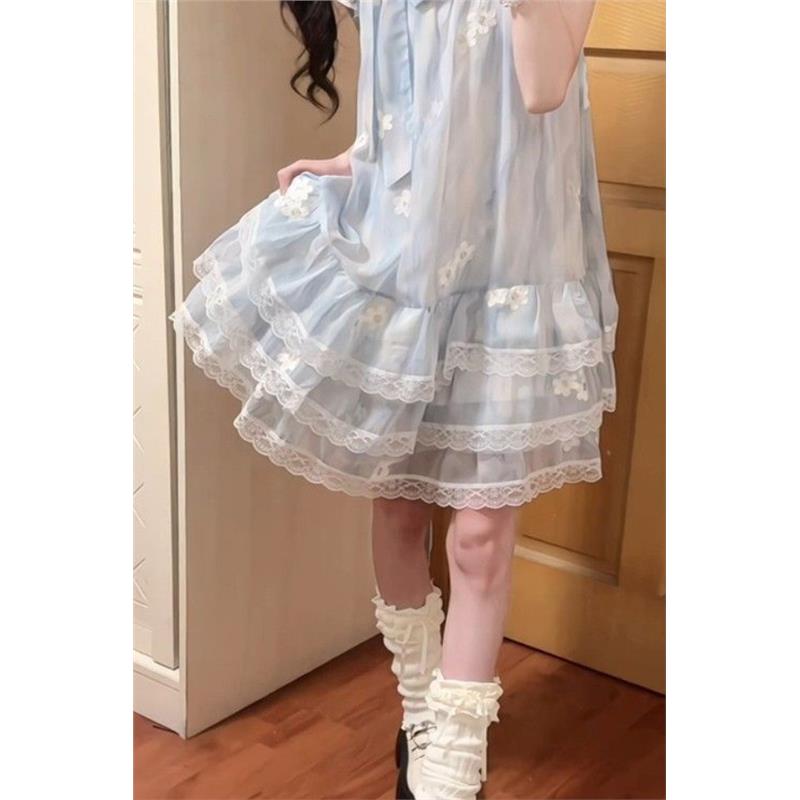 纯欲甜美小飞袖碎花连衣