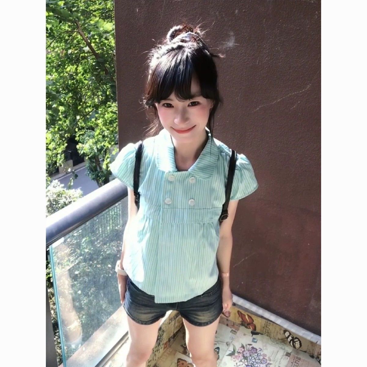 韩系甜美减龄条纹双排娃
