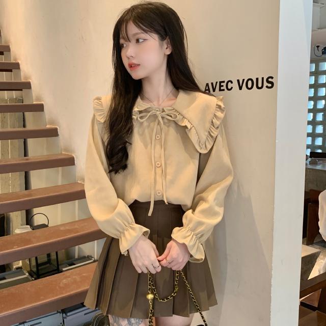 复古娃娃领长袖衬衫女装