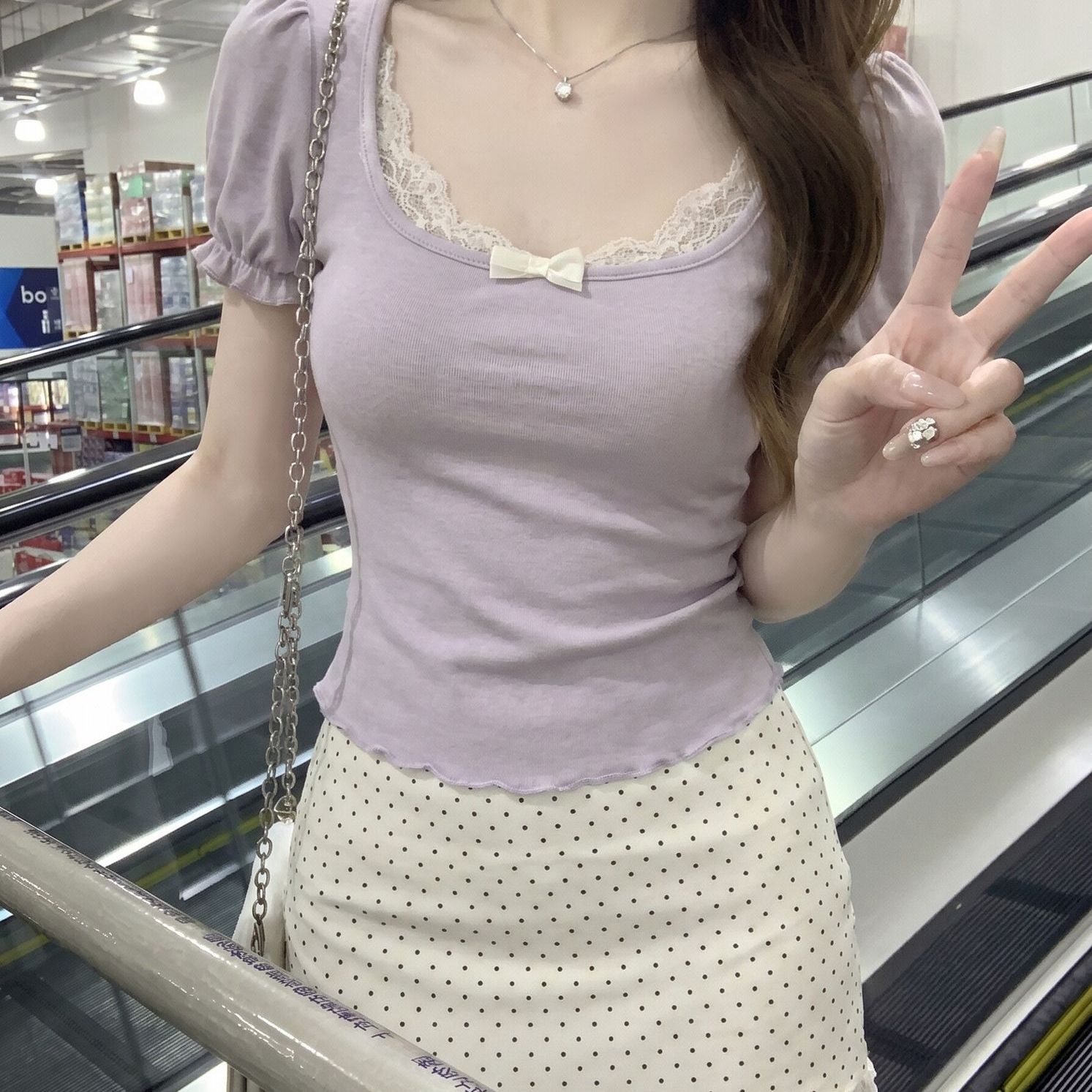 温柔韩系纯欲蕾丝拼接泡