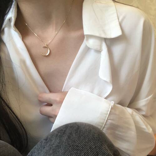 925银小众设计月亮项链女