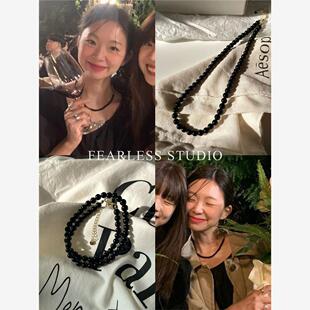 FEARLESS fever同款简约黑色串珠项链女暗黑高级感手工串珠锁骨链