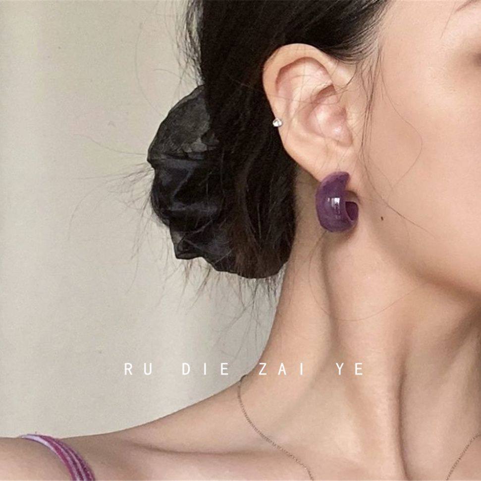 桃思竹 春夏多巴胺复古葡萄紫气质港风清冷通透感晕染纹理c形耳钉,饰品/流行首饰/时尚饰品新,耳钉,淘宝优惠券,粉丝福利购,淘宝优惠卷