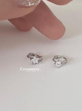 Creamery闪闪可爱两款 镀银星星圆钻迷你耳圈耳骨圈