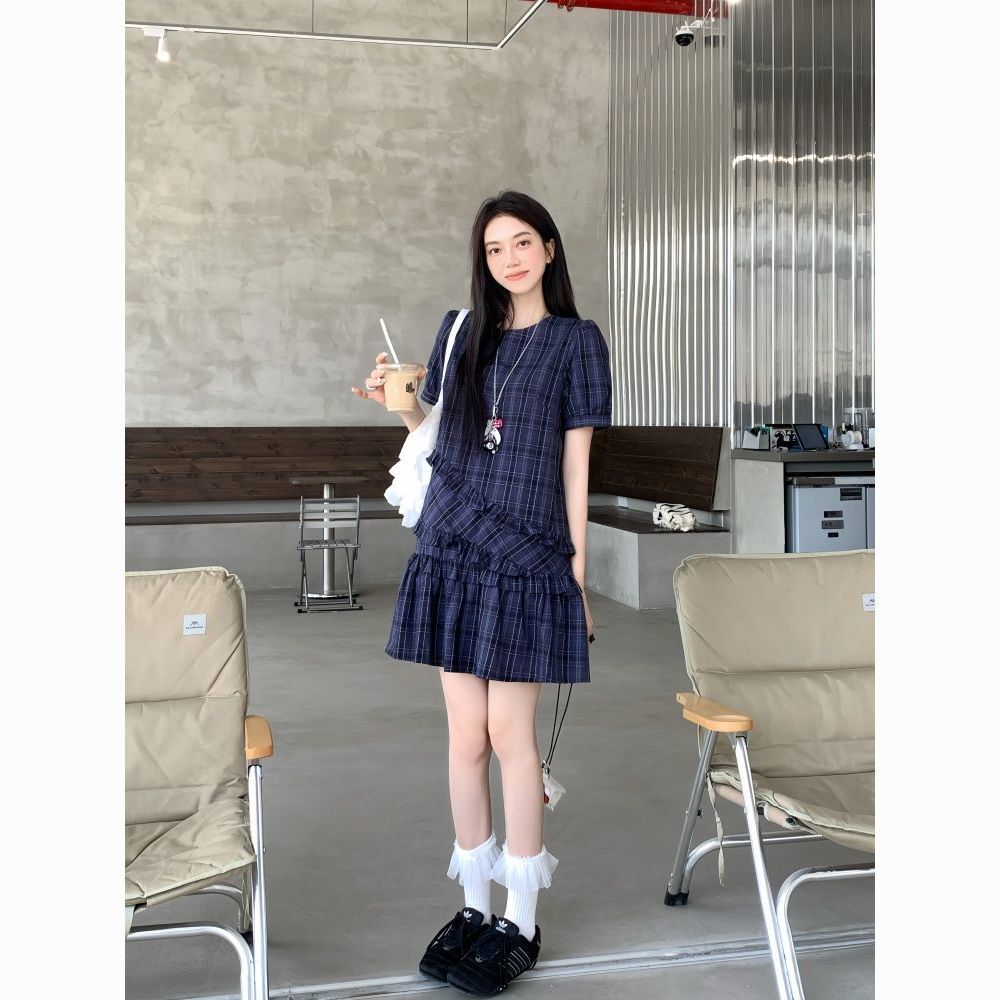 大码韩系高级感蓝色格纹